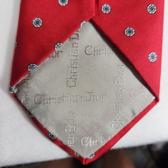 Dior Classic Red Tie with Blue Dots Vintage Silk - Picture 4 of 5
